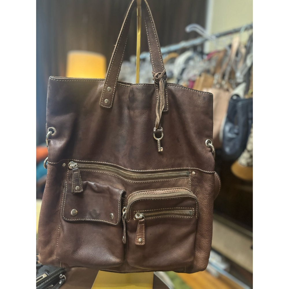 Fossil Brown Leather Tote Bag Large